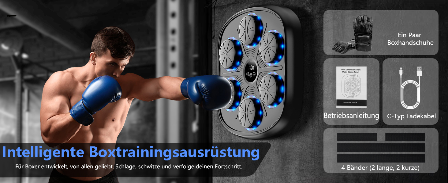 Buba Toys Bluetooth Punching Bag Machine with LED Lights - Rechargeable Wall-Mounted Smart Boxing Trainer for Reflex & Coordination