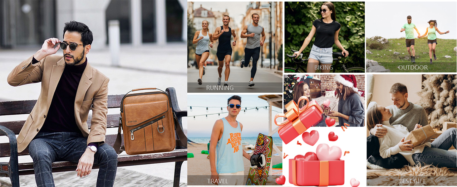 Чоловіча сумка через плече ANPTER: шкіряна сумка-месенджер, сумка на пояс, сумка через тіло, вінтажний стиль, коричнева