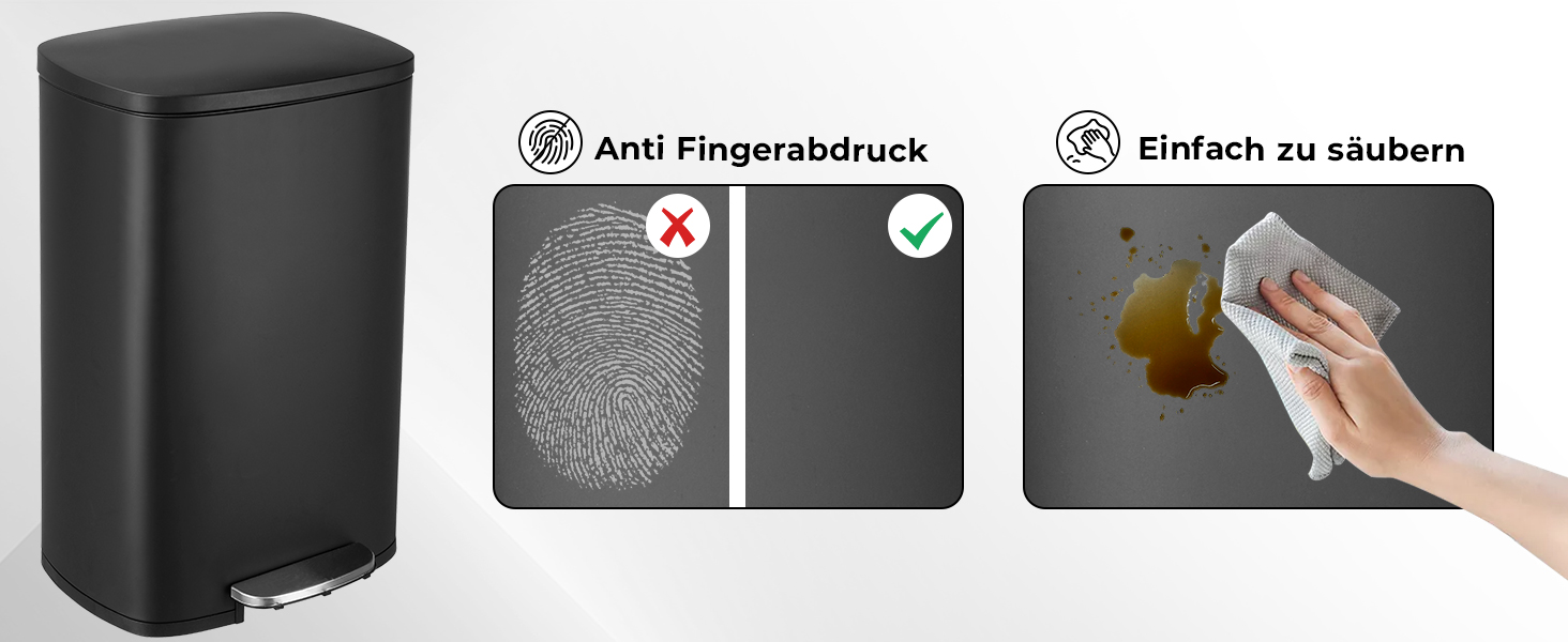 Відро для сміття LIFERUN 30л з кришкою, з м'яким закриттям, сталеве, з внутрішнім відром, для кухні, ванної кімнати, офісу, чорне
