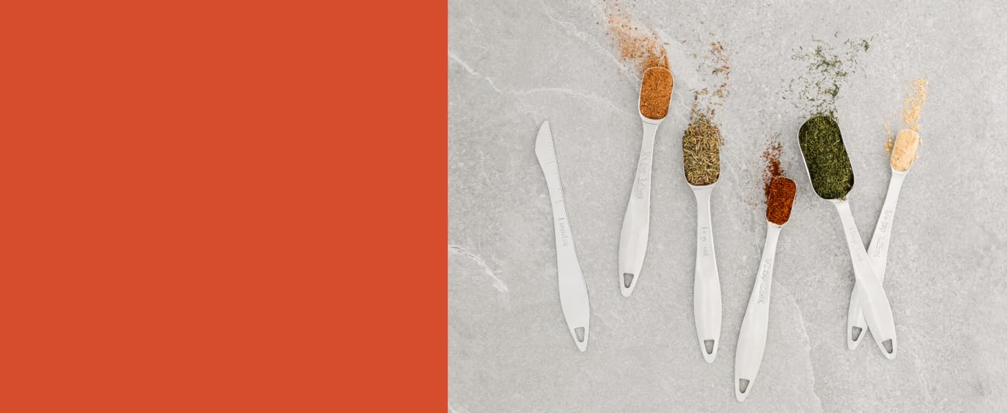 Набір мірних ложок Chef Pomodoro з нержавіючої сталі, 7 предметів, з мірною лінійкою — універсальні дозувальні ложки для кухні, придатні для посудомийки