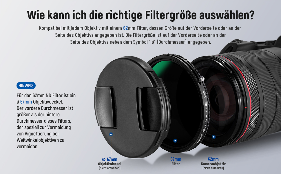 NEEWER Фільтр ND 62mm 2-в-1 (ND2-ND32 & CPL) Зірковий фільтр, Кругла поляризація, HD скло, Нанопокриття
