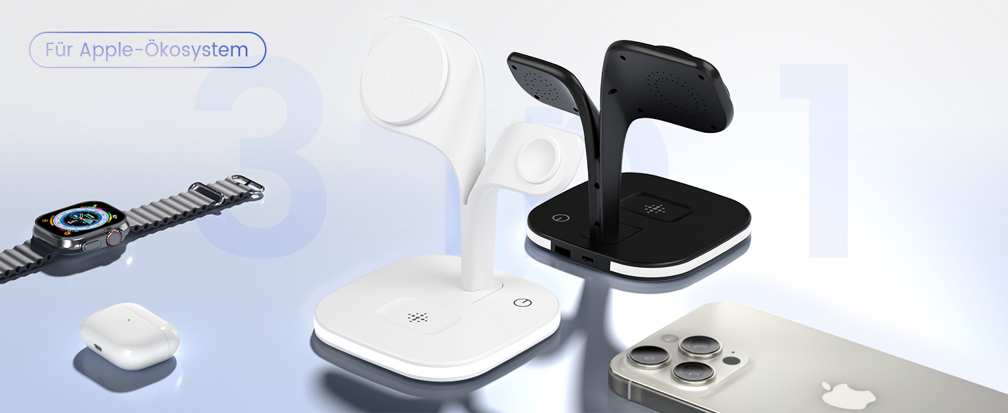 Зарядний пристрій Magsafe 5-в-1 COLSUR для iPhone 17/16/15/14/13/12 Pro Max, Apple Watch 10/9/8/7/6/5/4/SE/2/Ultra, AirPods 4/3/2/Pro - Білий