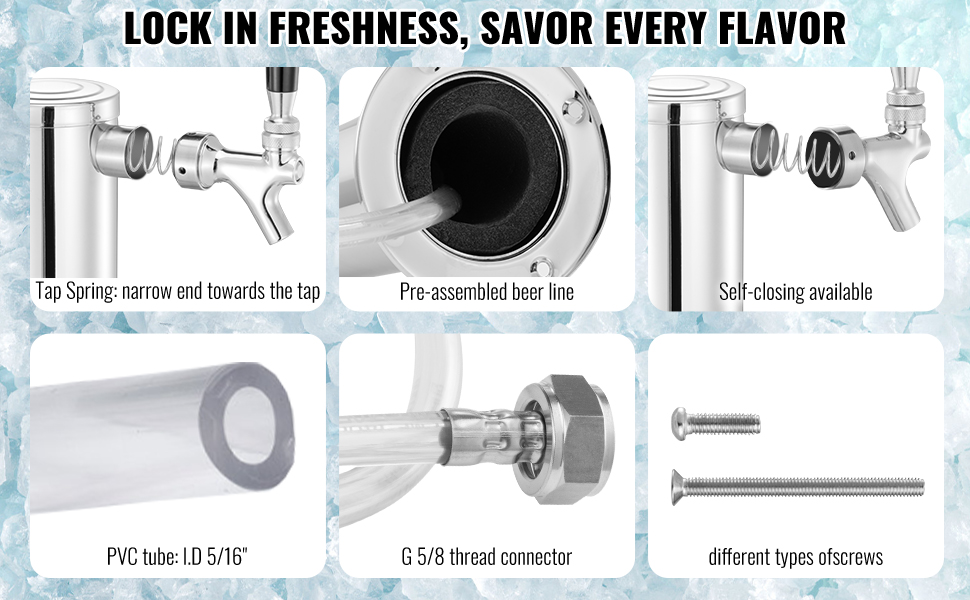 VEVOR Фаптур з двома кранами для пива, з нержавіючої сталі, комплект кегератора з попередньо встановленими шлангами та самозакривними кранами для вечірок, барів, пабів та ресторанів