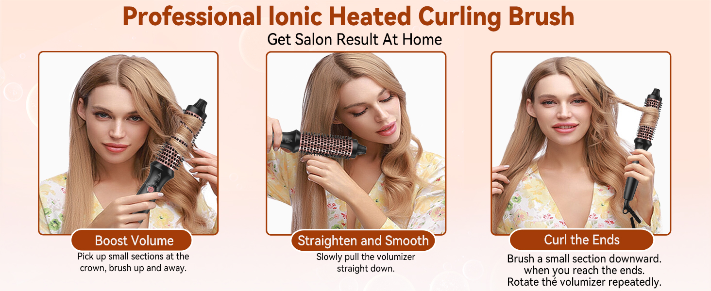 Мультистайлер для волосся 6 в 1 UKLISS Air Styler Set з дифузором, професійний фен-щітка 1000 Вт з LCD-дисплеєм, набір для укладки: локони, об'єм та вирівнювання, колір рожеве золото