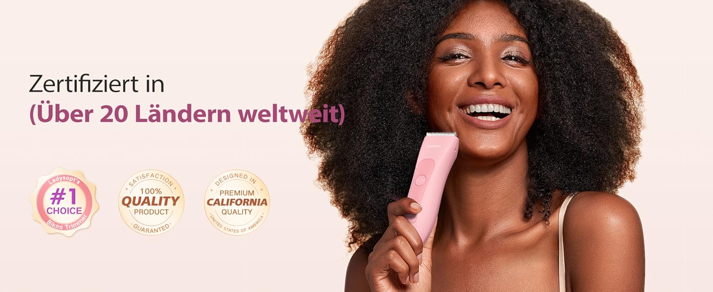 Електричний жіночий депілятор для інтимної зони з 3 захисними насадками та змінними керамічними лезами, тример для жінок (рожевий)