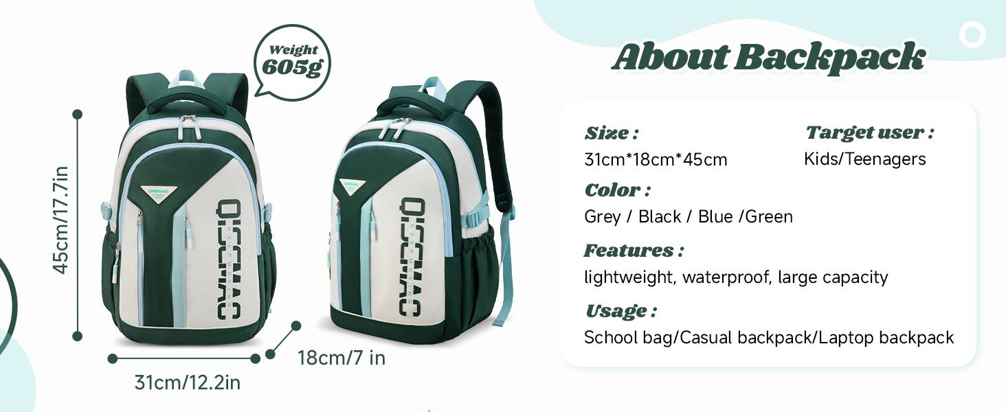 Шкільний рюкзак для підлітків (унісекс), 5-10 клас, 20L. Водовідштовхуючий, для ноутбука 15.6