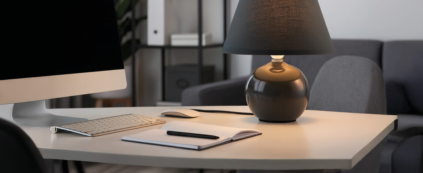 BRILLIANT Primo: стильна настільна лампа з тканинним абажуром - для спальні, вітальні та приліжкові столики - E14, з вимикачем, оранжева/темно-сіра