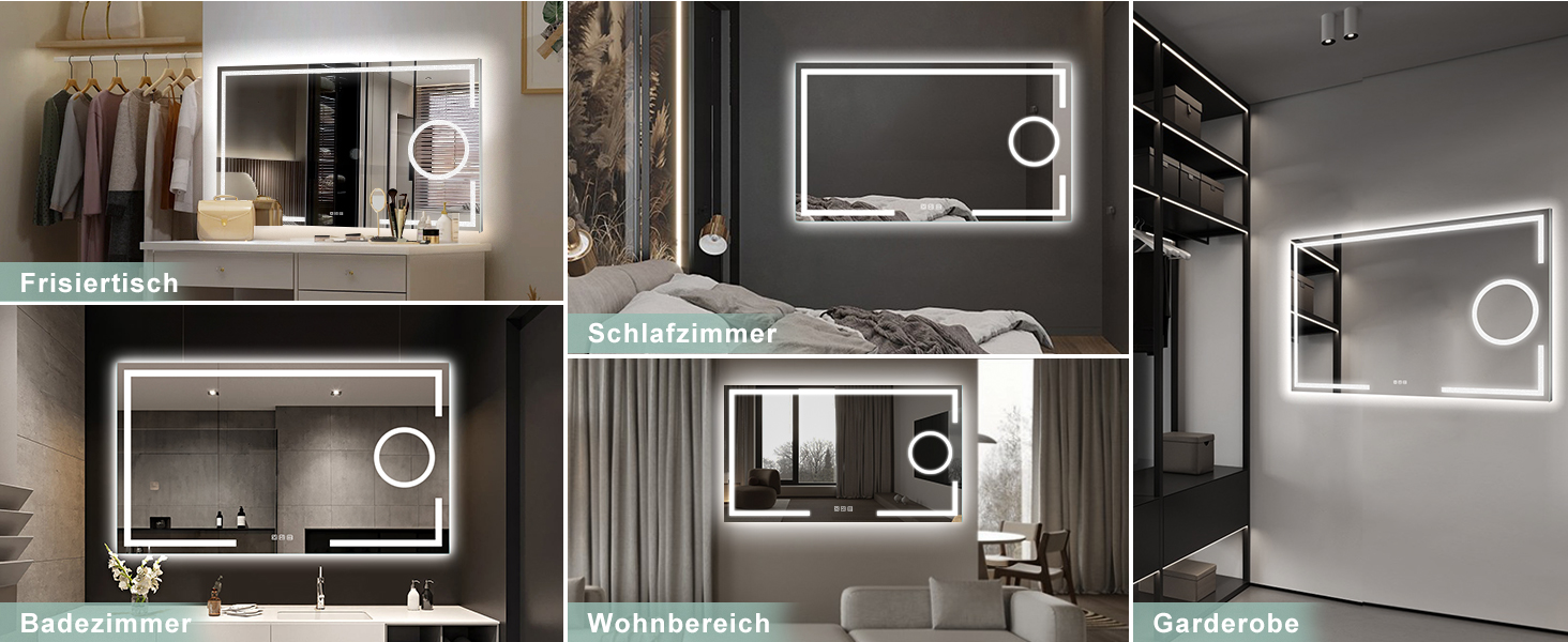 Дзеркало для ванної кімнати S'bagno з підсвічуванням 100x70 см, 5x збільшення, LED, алюмінієва рама, протитуманне покриття, 3 кольори, диммування, пам'ять, HD скло, IP44, без Bluetooth