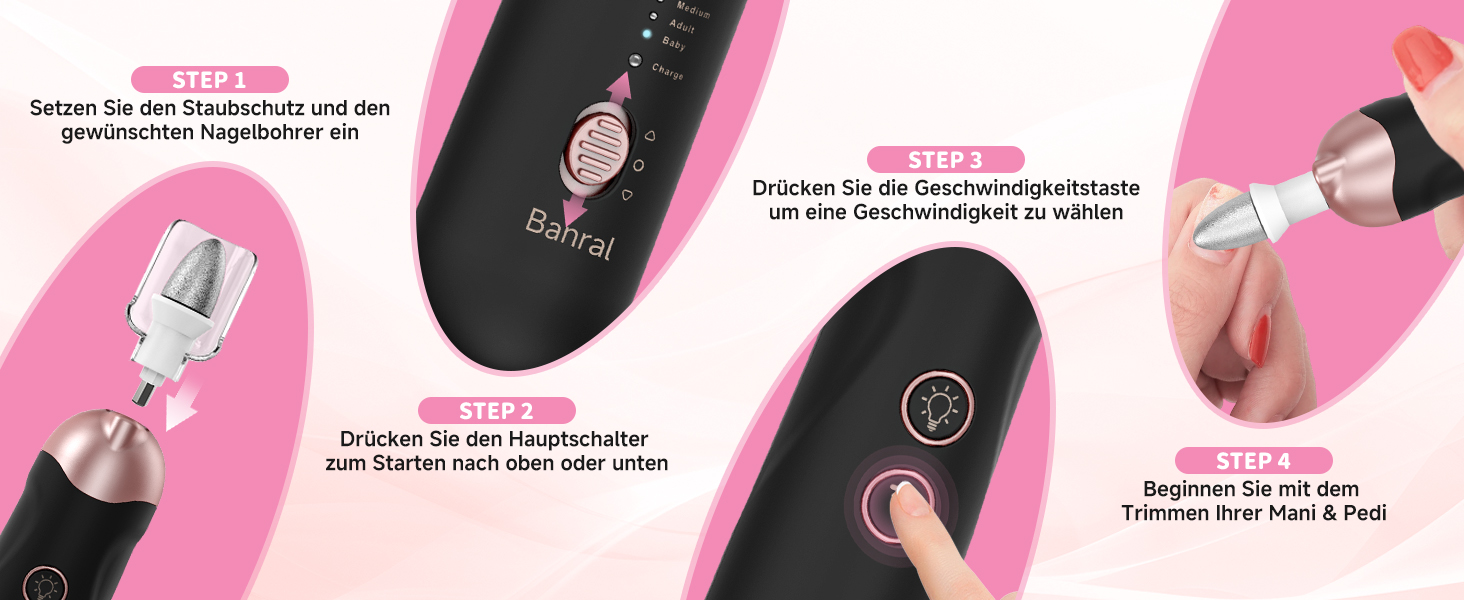 Електричний набір для манікюру та педикюру з LED-підсвічуванням: пилка для нігтів, 10 насадок