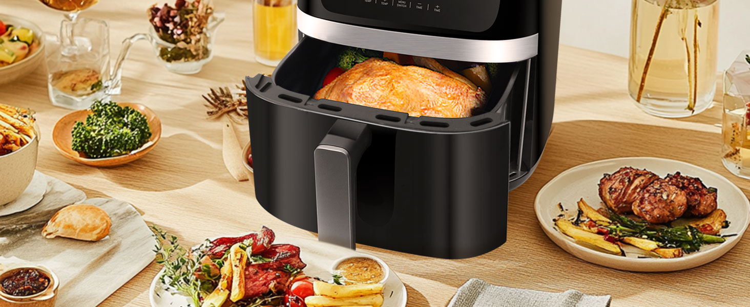 Фритюрниця без олії 7L XXL з сенсорним екраном, 12 програм, 1800W (Чорний/Сірий)