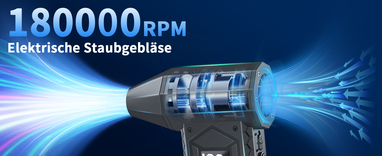 Електричний пилосос-фен, 10000mAh, LCD, міні-фен з ліхтариком для відпочинку на природі, 180000RPM, 4 швидкості, чорний