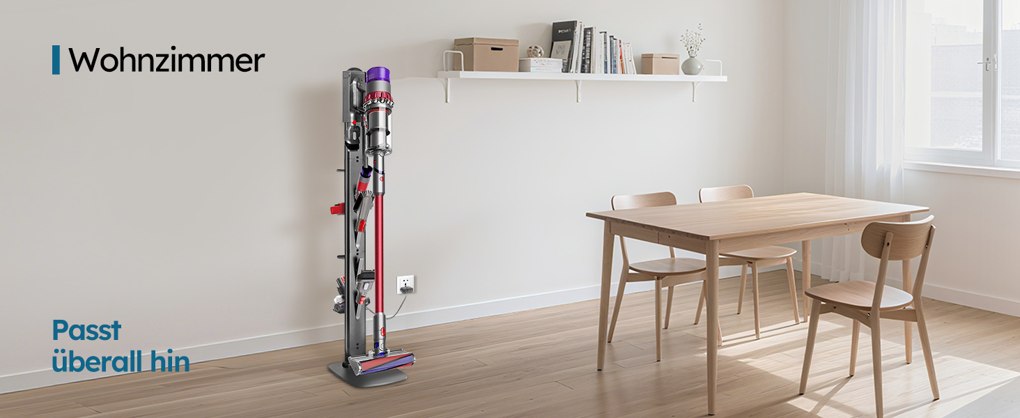 Підставка для пилососів Dyson G5, V15, V12, V11, V10, V8, V7, V6, металева з 4 гачками та 4 полицями, без свердління, стійка, підлогова, приховане кріплення кабелю, темно-сірий