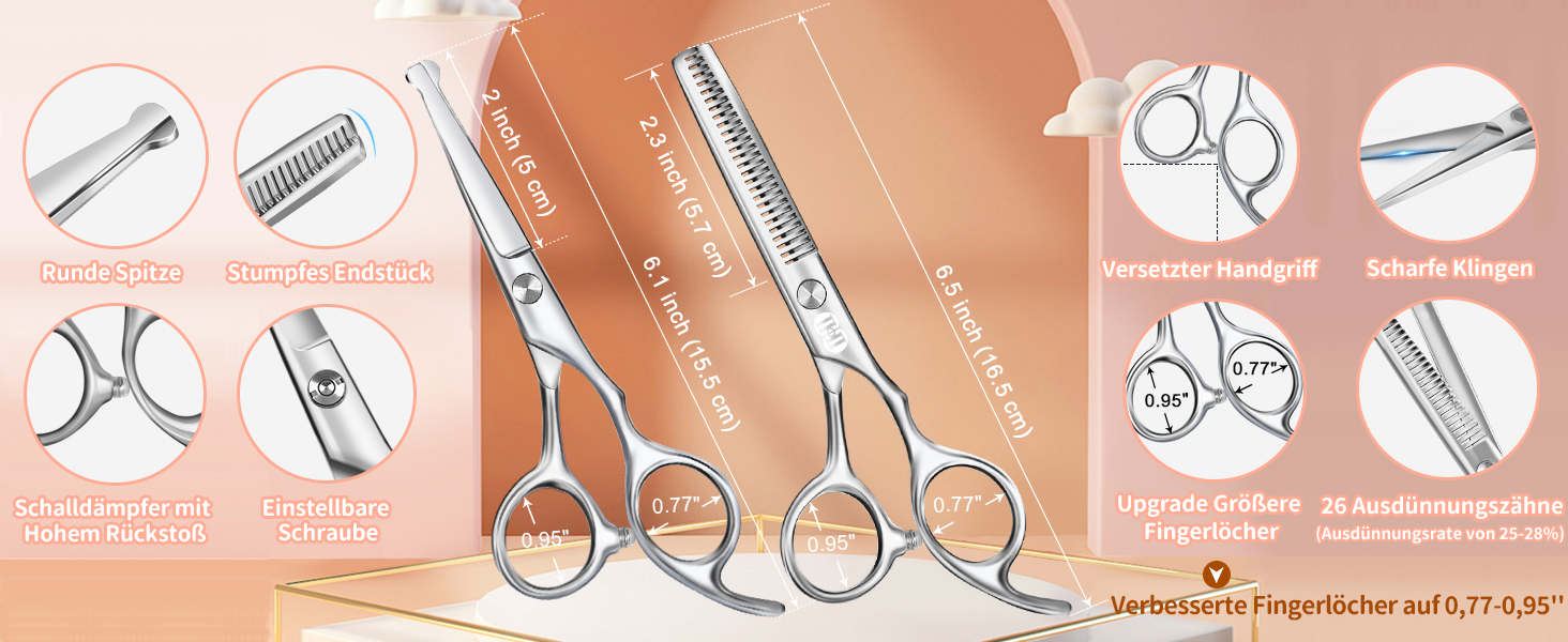 Професійний набір ножиць для стрижки волосся CIICII (6.7 дюймів) - ножиці для стрижки та прорізання волосся, бороди, догляду за волоссям для чоловіків, жінок, домашніх тварин, салонів краси. (Чорний, Срібло)