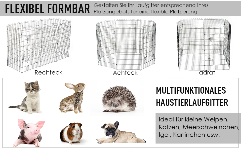 PawHut Вольєр для цуценят/собак, 8 панелей, 63B x 91H см, срібний, для собак, котів, цуценят, вольєр для собак на вулицю