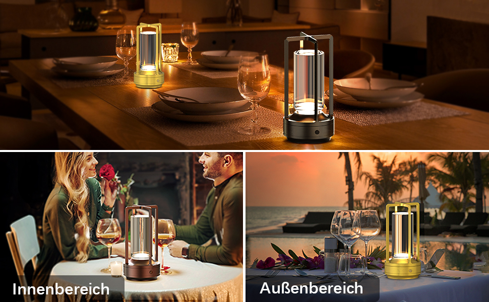 LED настільна лампа Hapfish бездротова, акумуляторна, 3000mAh, USB, з кришталем, водонепроникна, з ручкою, регульована яскравість, для ресторану, вулиці, спальні, вітальні (чорна)