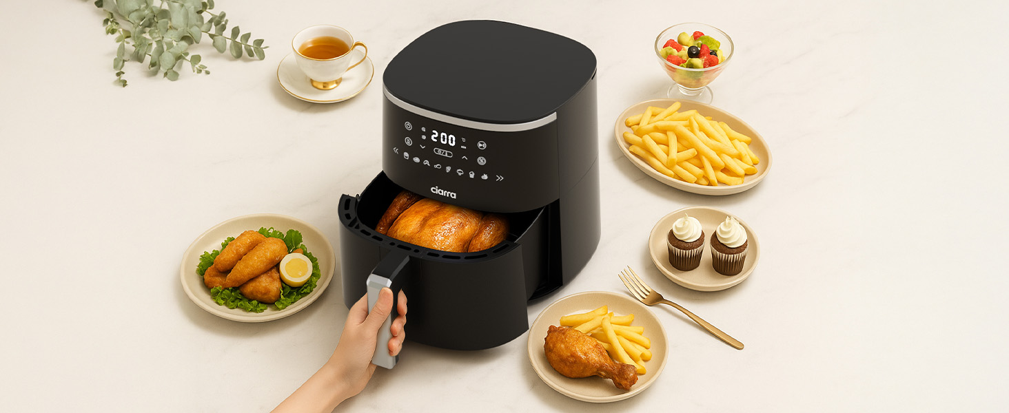 Фритюрниця повітряна CIARRA з цифровим дисплеєм, 5 л, без олії, антипригарне покриття, 8 режимів приготування