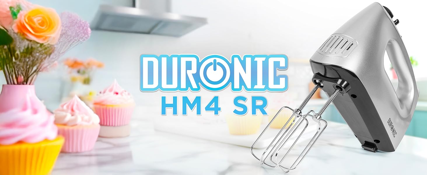 Ручний міксер Duronic 400W з набором насадок: вінчики, гаки для тіста та вінчик для збивання, 5 швидкостей + Turbo, коробка для зберігання. Ідеально для випічки, тіста та збивання яєць.