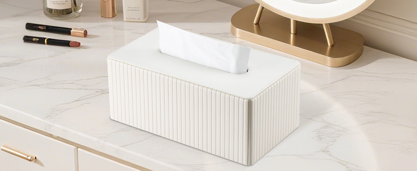 KINGFOM Скляниця для серветок прямокутна, з PU шкіри, бежева - для вітальні, ванної кімнати та офісу