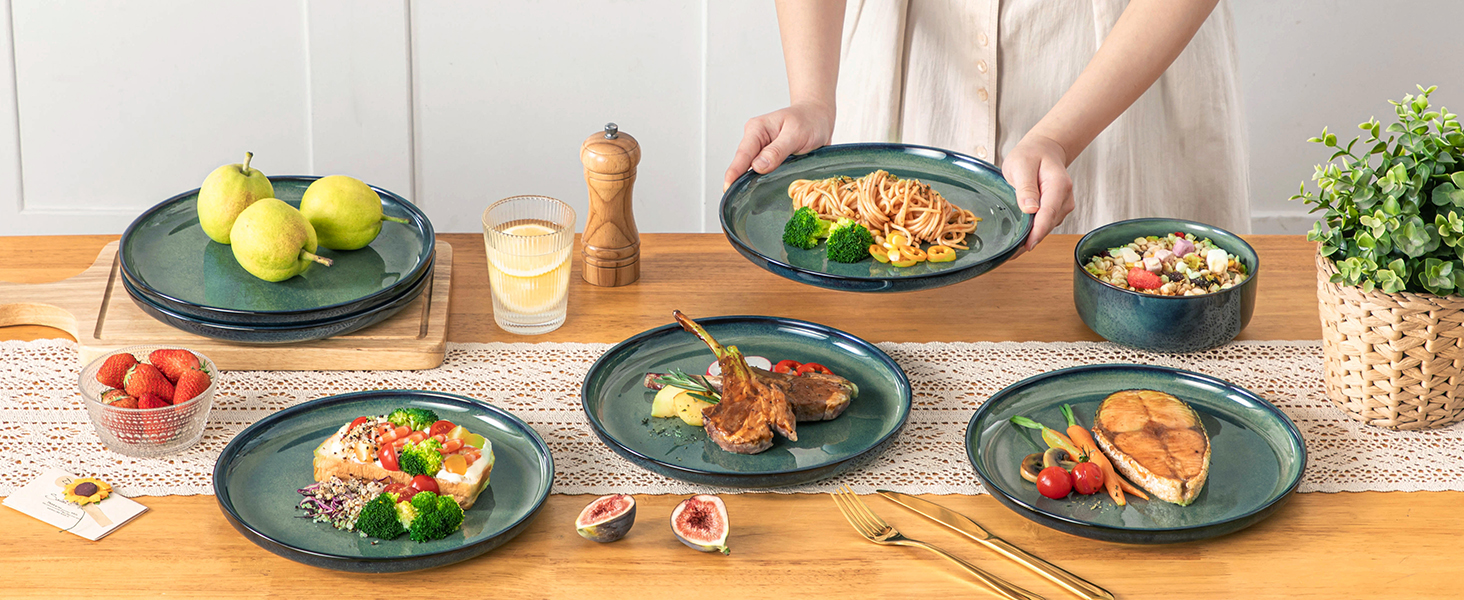 Vancasso Starry 24-Piece Stoneware Dinnerware Set - 6 Person Blue Tableware Set with Plates, Bowls & Dessert Plates