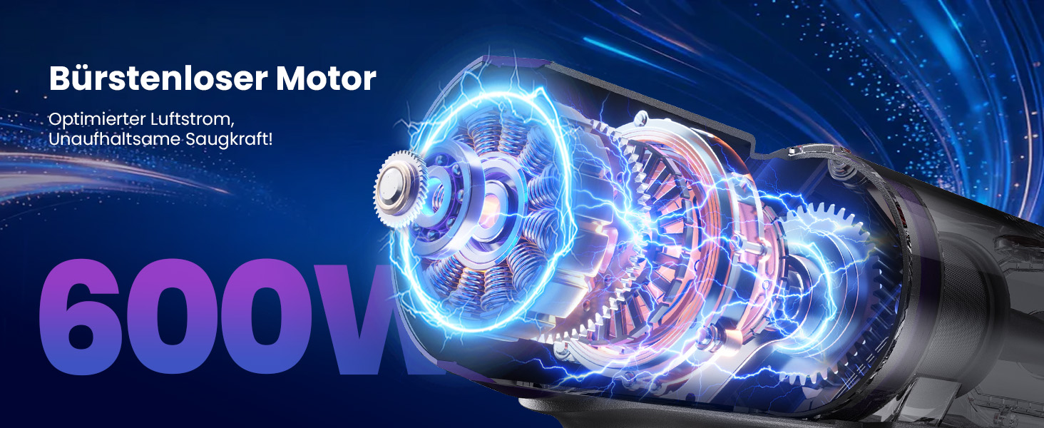 Акумуляторний вертикальний пилосос 600W 58000Pa, бездротовий пилосос для килимів, твердих підлог та шерсті тварин, з LED-дисплеєм, адаптером 90° та зарядною станцією, пурпуровий