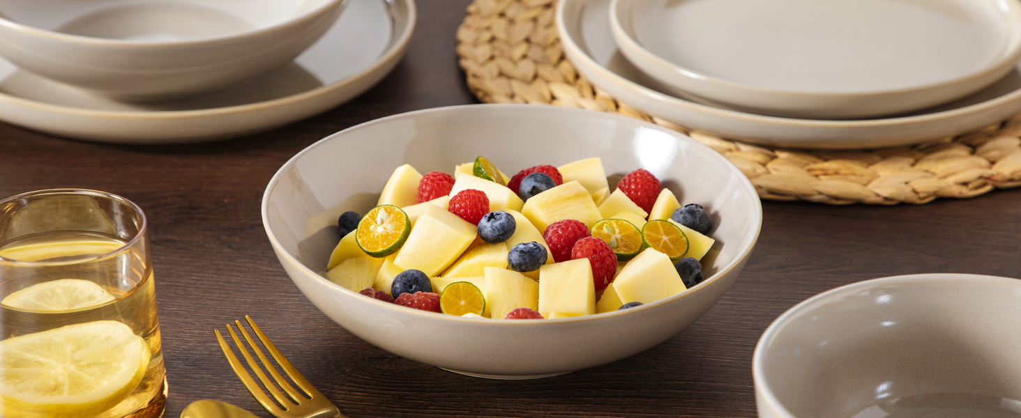 Набір чашок Vancasso PLAYA 6 шт. з ручкою 480мл, чайні чашки з кераміки, придатні для мікрохвильової печі та посудомийної машини (Бежевий, Сервіз 48 шт.)