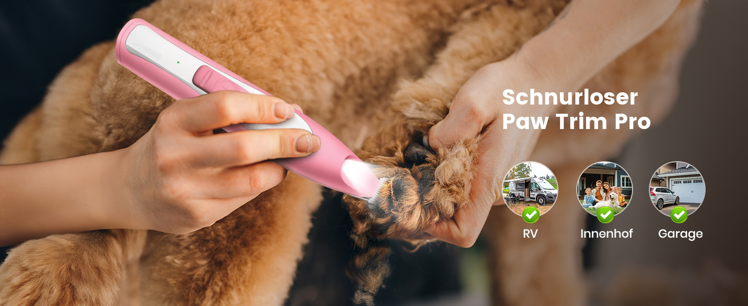 Триммер для собак Oneisall Paw Trim Pro з LED-підсвічуванням, рожевий: безпечна стрижка лап, очей, вух та обличчя