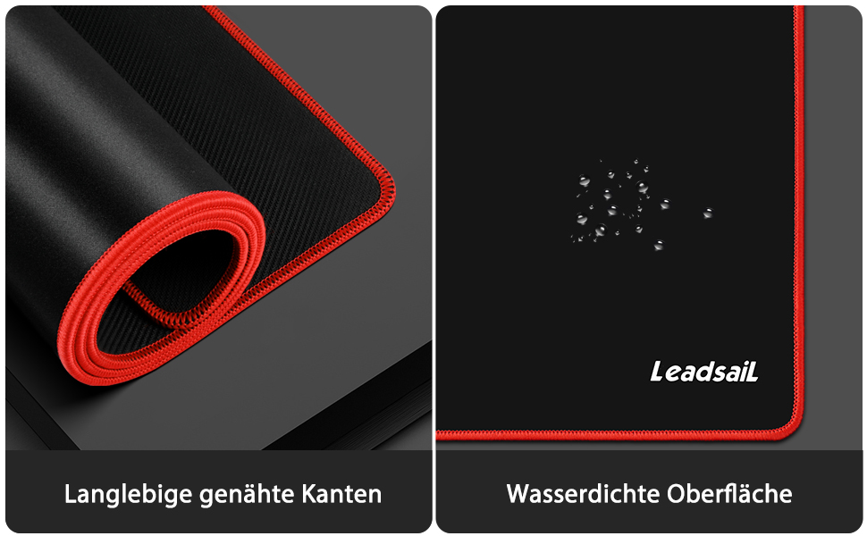 Leadsail XXL килимок для миші та клавіатури (800x300x4 мм), антивологий, преміум-текстура, для геймерів, PC, червоний