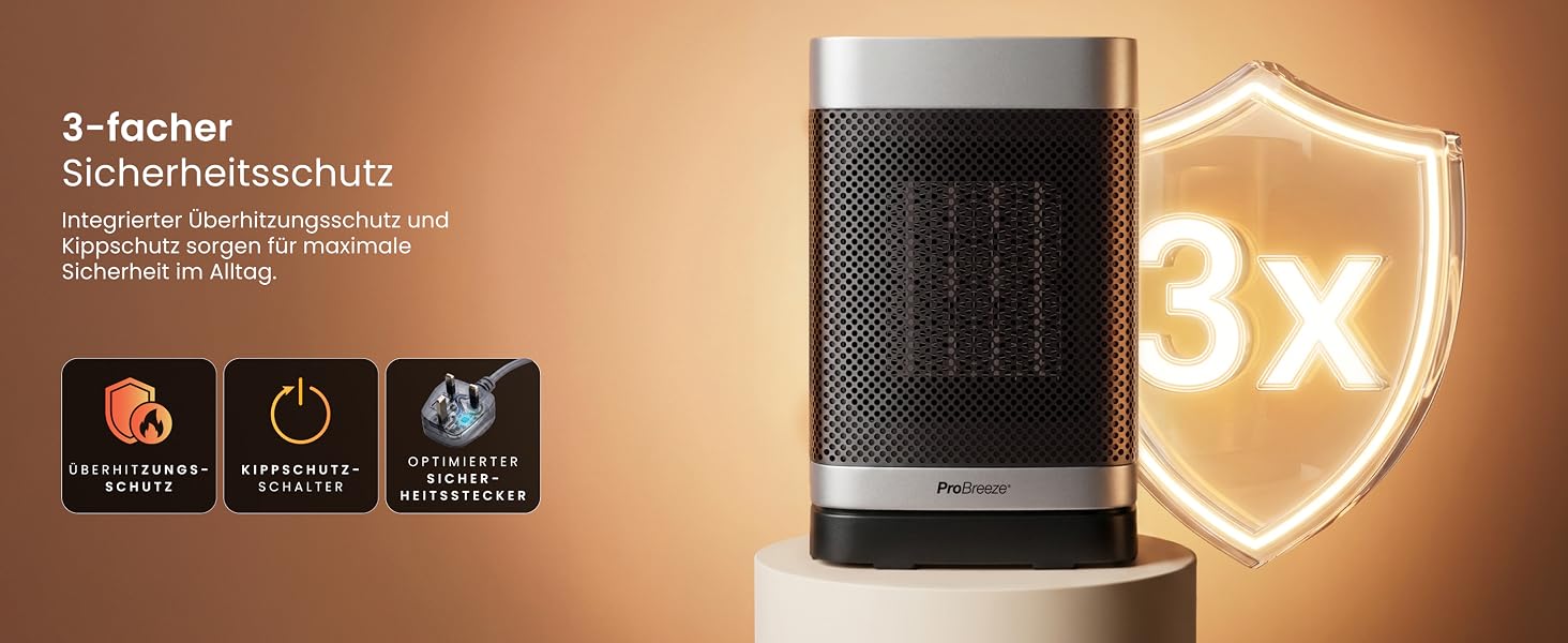 Керамічний тепловентилятор-товпіль Pro Breeze ThermaCube Plus 2200W з термостатом, дистанційним керуванням та Eco-режимом, обертання 65°, захист від перекидання