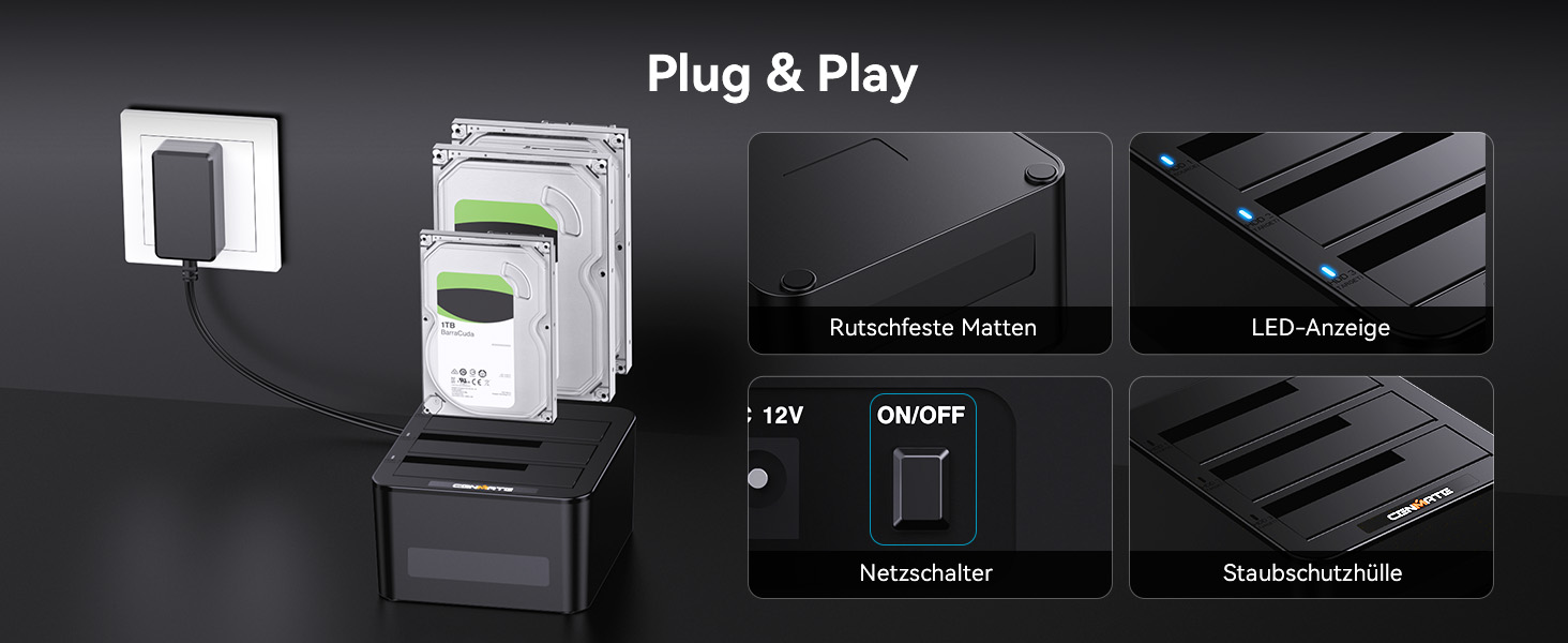 Док-станція для жорстких дисків CENMATE 637U3-1 на 3 слоти для SATA HDD/SSD 2.5