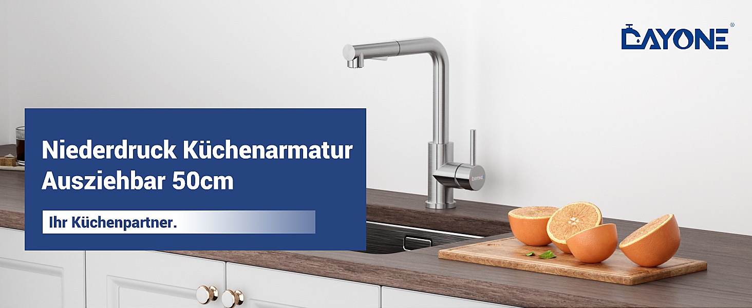 Кухонний змішувач DAYONE з висувною лійкою, нержавіюча сталь, 3 режими, 360° обертання, для кухонних мийок (15 см), матовий.