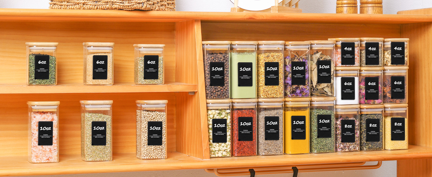 Набір скляних баночок для спецій ComSaf 120 мл (12 шт.) з етикетками, дерев'яними кришками та щільним закриттям