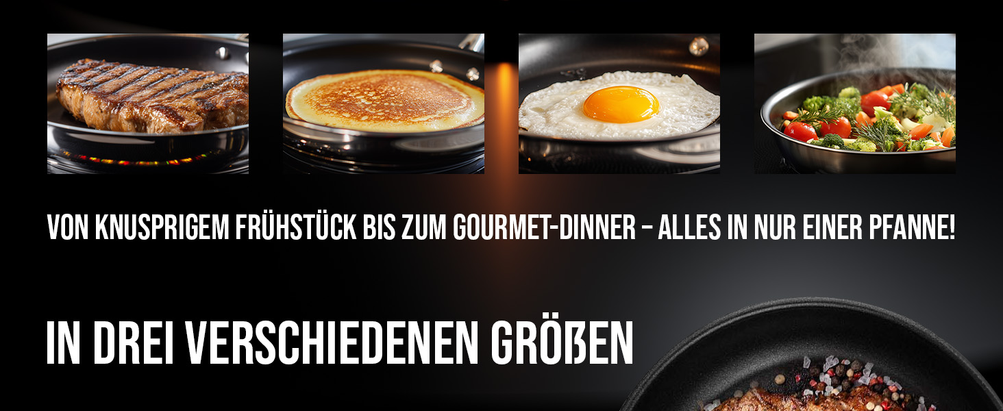 Набір сковорідок з нержавіючої сталі для всіх типів плит 20см та 28см з антипригарним покриттям - 10 років гарантії, ергономічні ручки, рівномірний розподіл тепла, придатні для миття в посудомийній машині та використання в духовці - Набір сковорідок 28см+20см