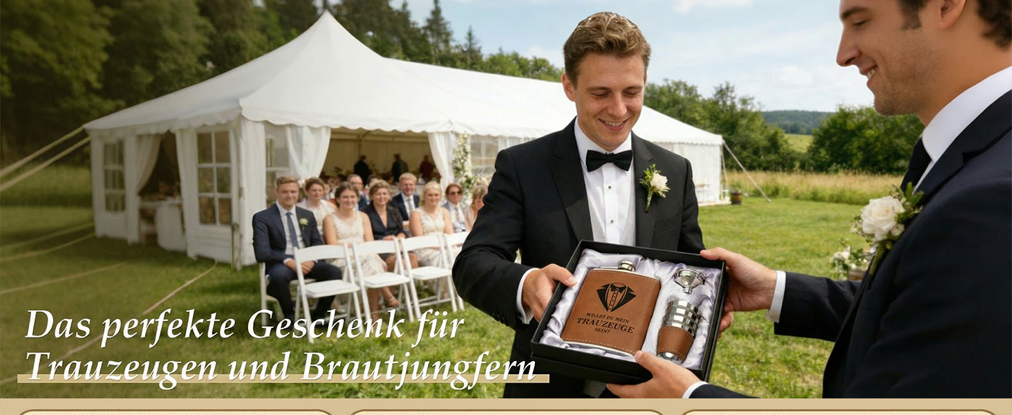 Персоналізований набір фляг 8oz з гравіюванням – фляга з нержавіючої сталі, 4 склянки, воронка та подарункова коробка для друзів нареченого/нареченої, подарунок на весілля для чоловіків та жінок (колір: коричневий)