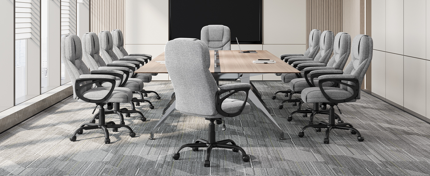 Офісне крісло Yaheetech для офісу та дому: ергономічний, з високою спинкою, регульований, комфортний, з м'яким наповнювачем, функція гойдання (сірий, поліестер)