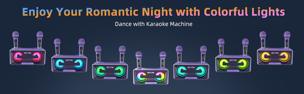 Караоке-машина з 2 бездротовими мікрофонами, Bluetooth, світлові ефекти, підставка для телефону (Lila)