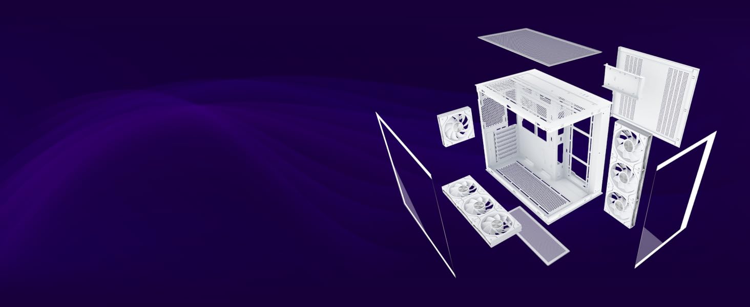 Ігровий корпус для ПК Musetex Y6 ATX Mid Tower, 7 ARGB PWM вентиляторів Infinity Mirror, панорамне загартоване скло 270°, USB Type-C, Білий