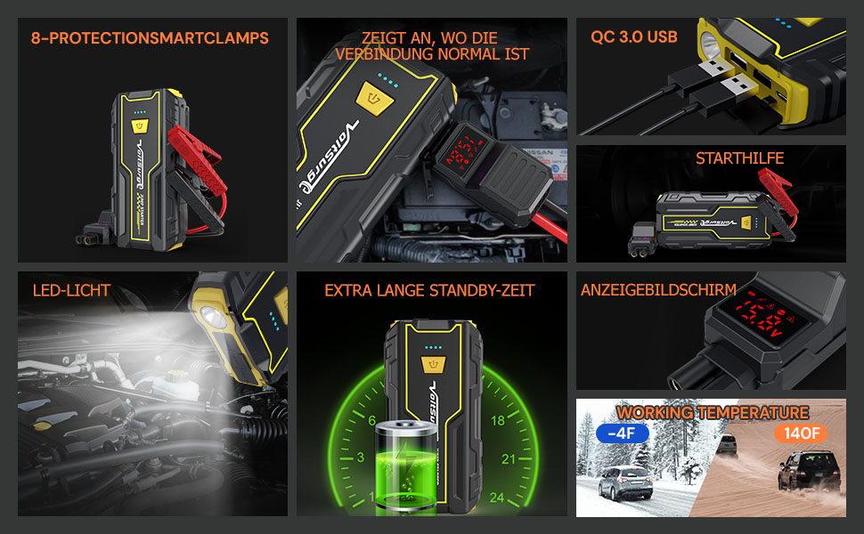 Powerbank Starthilfe VoltSurge 5000A: Зарядний пристрій для авто 12V, пусковий пристрій, LED ліхтарик