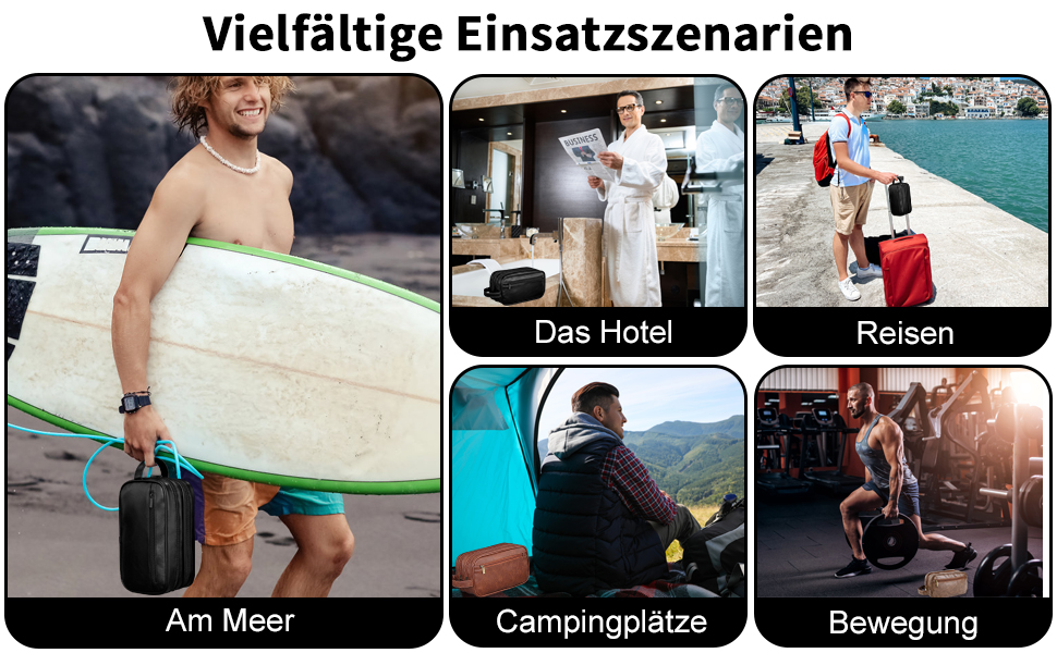 Чоловіча косметичка-рюкзак, чорна, з водовідштовхувального PU-шкіри, двошарова, з мокрим/сухим відділенням