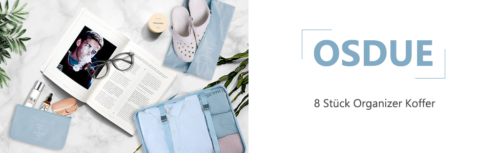 Органайзер для валізи OSDUE, набір 8 шт: кубики для пакування, водонепроникні сумочки для одягу, сумки для взуття, кишеня для USB-кабелів (чорний)