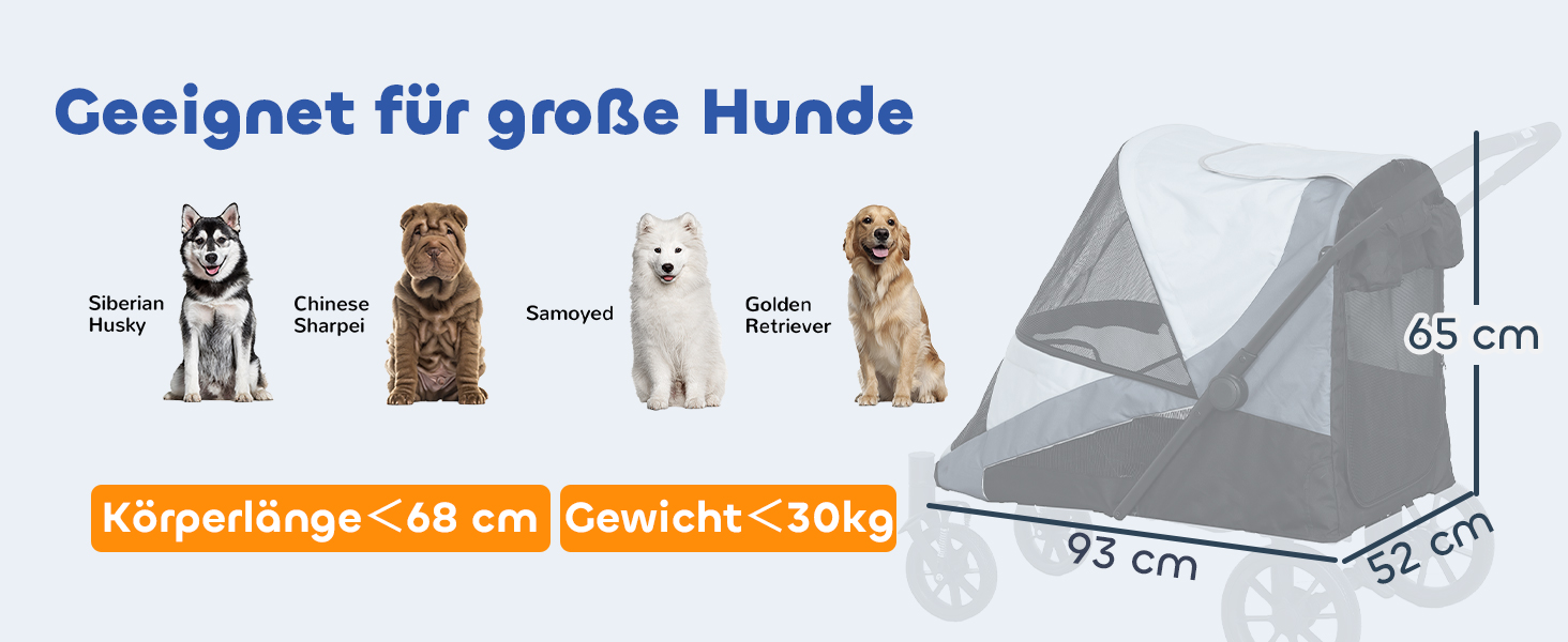 PawHut Візок для собак та котів, складний, до 30 кг, сірий (124 x 67 x 100 см)