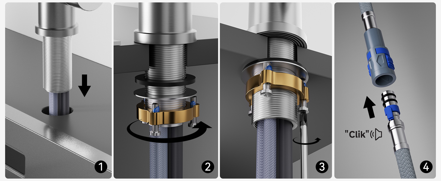 Кран кухонний CECIPA з 3 режимами, висувна лійка, поворотний на 360°, з високим виливом, нержавіюча сталь, з однією ручкою