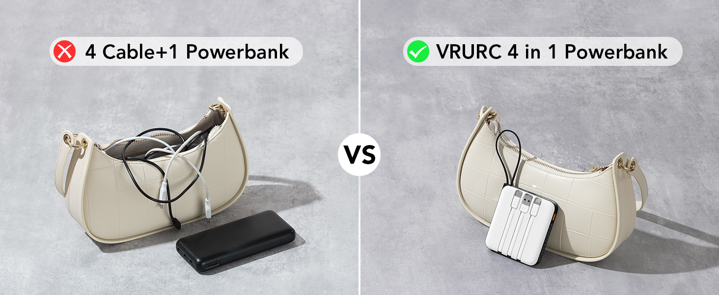 Power Bank VRURC 10000mAh з кабелем: компактний акумулятор USB-C, 22.5W, LED-дисплей, сумісний з iPhone та Huawei (зелений)