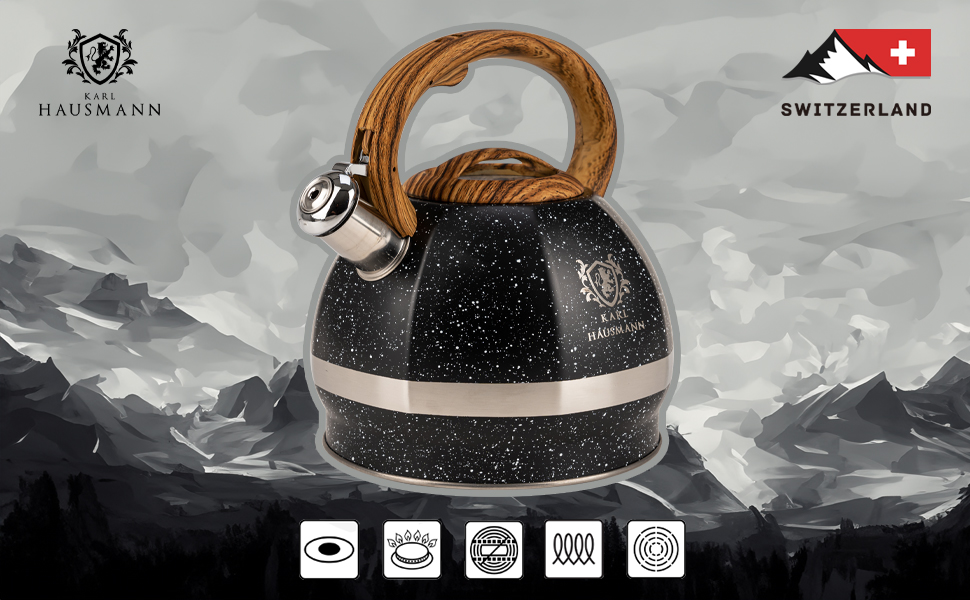 Чайник-заварник Karl Hausmann Induktion 3L з автоматичним свистком, нержавіюча сталь, для всіх типів плит