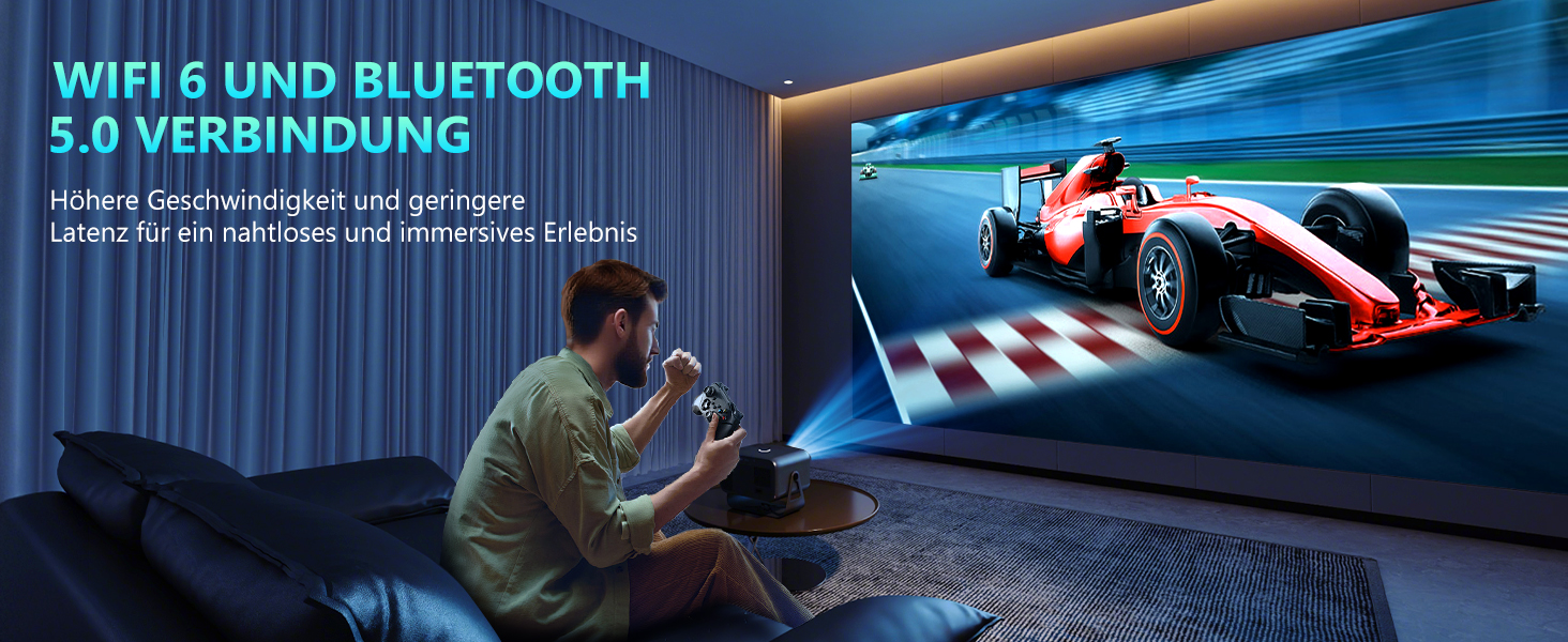 Beamer 4K для дому: 500 ANSI люмен, 1080P (підтримка 4K), автофокус, корекція трапецеїдального спотворення, WiFi 6, Bluetooth 5.0, Smart Beamer A-500ANSI