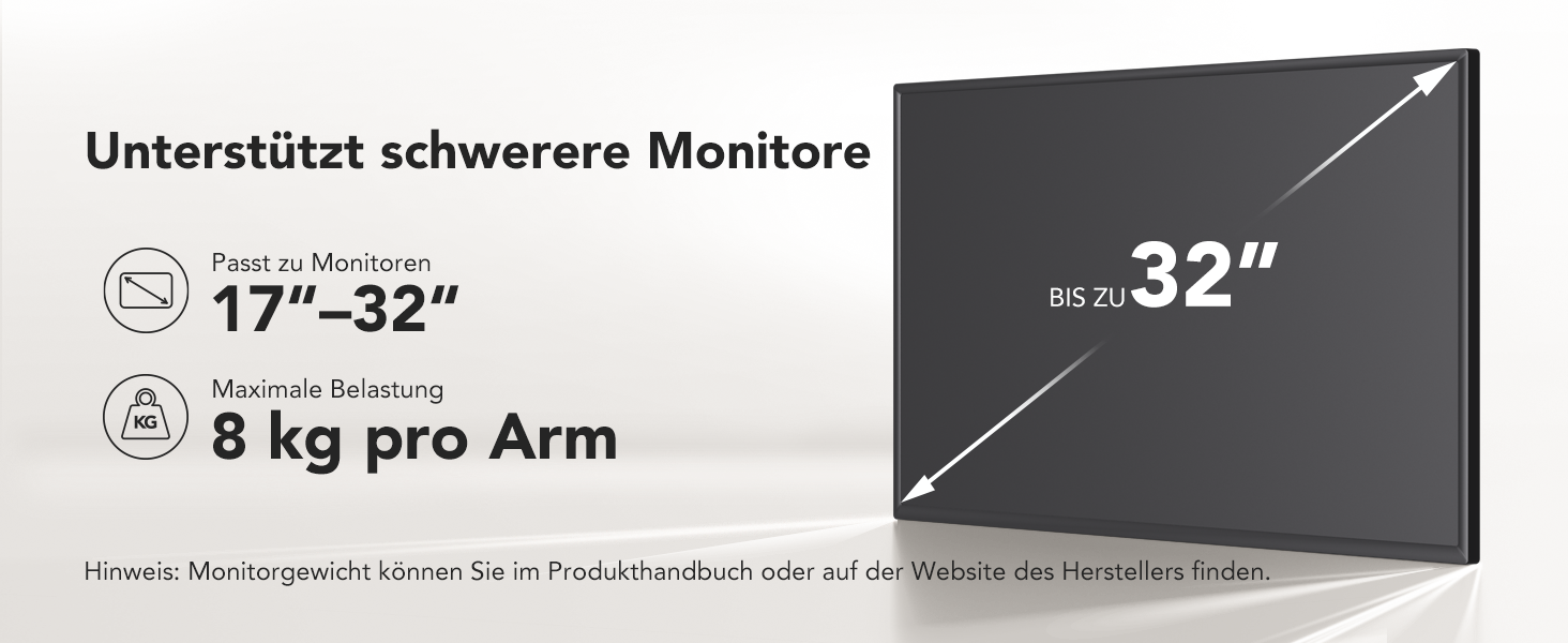 Підставка для монітора HUANUO, 2 монітори, вертикальна, регульована висота, для моніторів 17-32 дюймів, підтримує до 8 кг