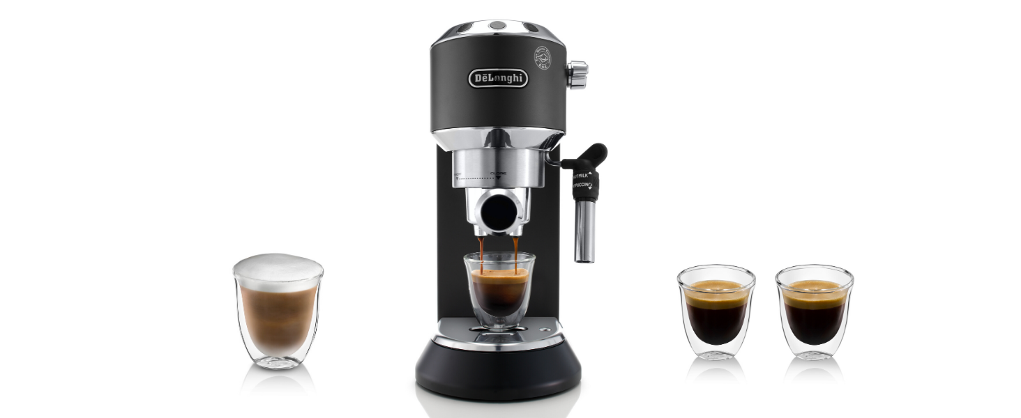 Еспресо-машина De'Longhi Dedica Style EC 685.B – компактна модель з професійним капучинатором, 1 л резервуар, чорний колір