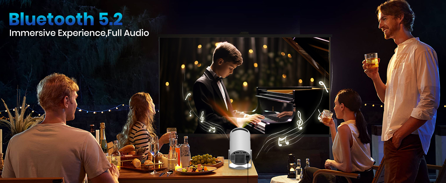 Портативний проєктор Mini Beamer 1080p з Wi-Fi та Bluetooth, сумісний з HDMI, смартфоном, USB, TV-Stick, для домашнього кінотеатру, чорний (Weiß)