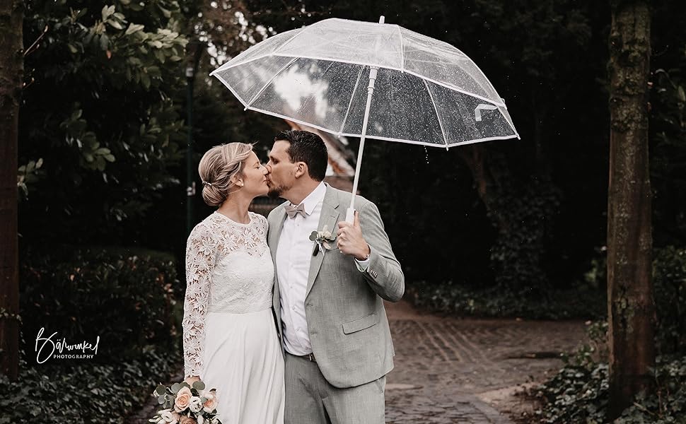 Montagsliebe Transparent Wedding Umbrella - Large 124cm Clear Parasol for Couples