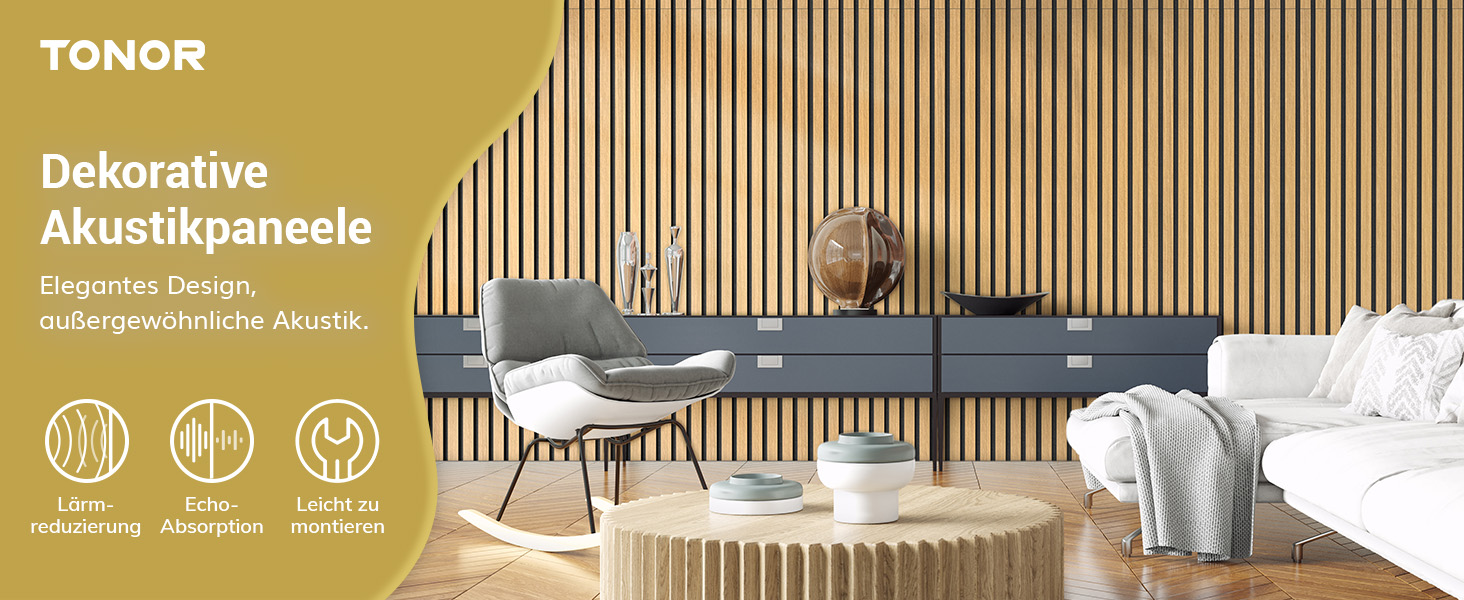 Акустичні панелі TONOR самоклеючі для звукоізоляції, 120x60x1.9 см, шумопоглинаючі панелі для студії, офісу та дому, колір Тик (набір 4 шт)