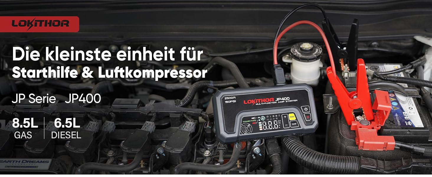 Пусковий пристрій LOKITHOR JP400 Jump Starter Powerbank 2500A з компресором 150 PSI для автомобіля